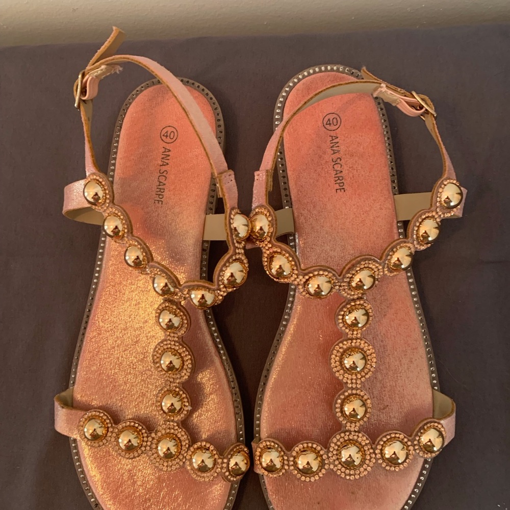 Rose Gold Embellished Sandals with Bubble Studs